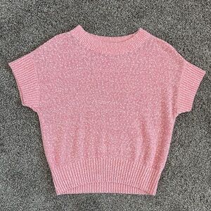 LOFT Pink Short-Sleeve Crewneck Sweater